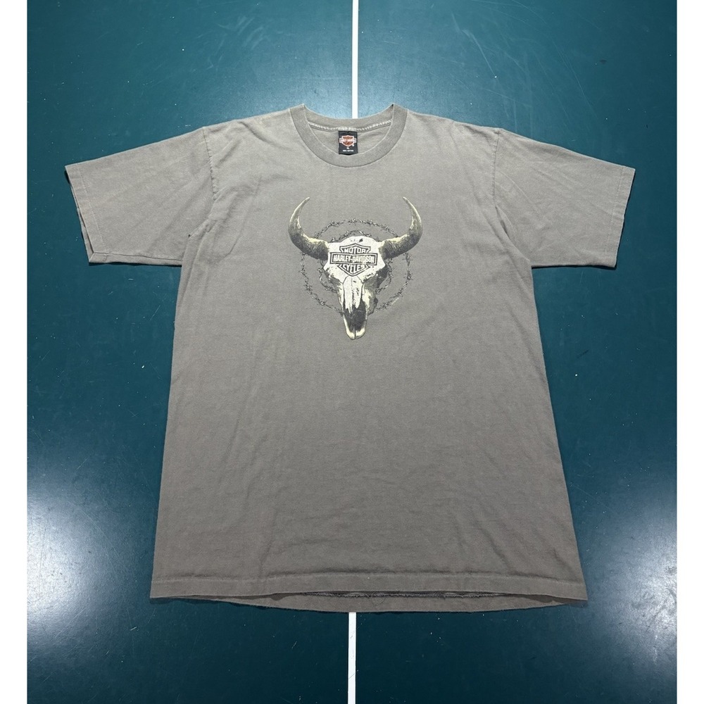 Vintage 90s Harley Davidson T Shirt Men XL Faded Gray Skull Chrome Single Stitch